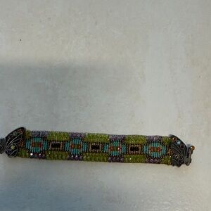 Beaded Bracelet with Green and Purple Accents